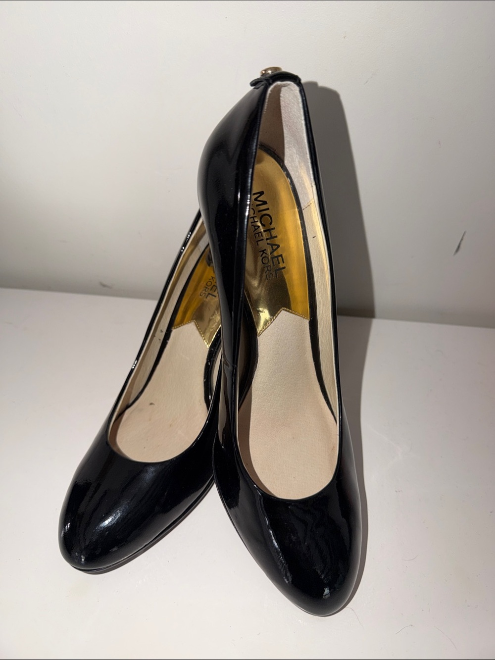 MICHAEL Michael Kors Black Patent Round-Toe Stiletto Pumps